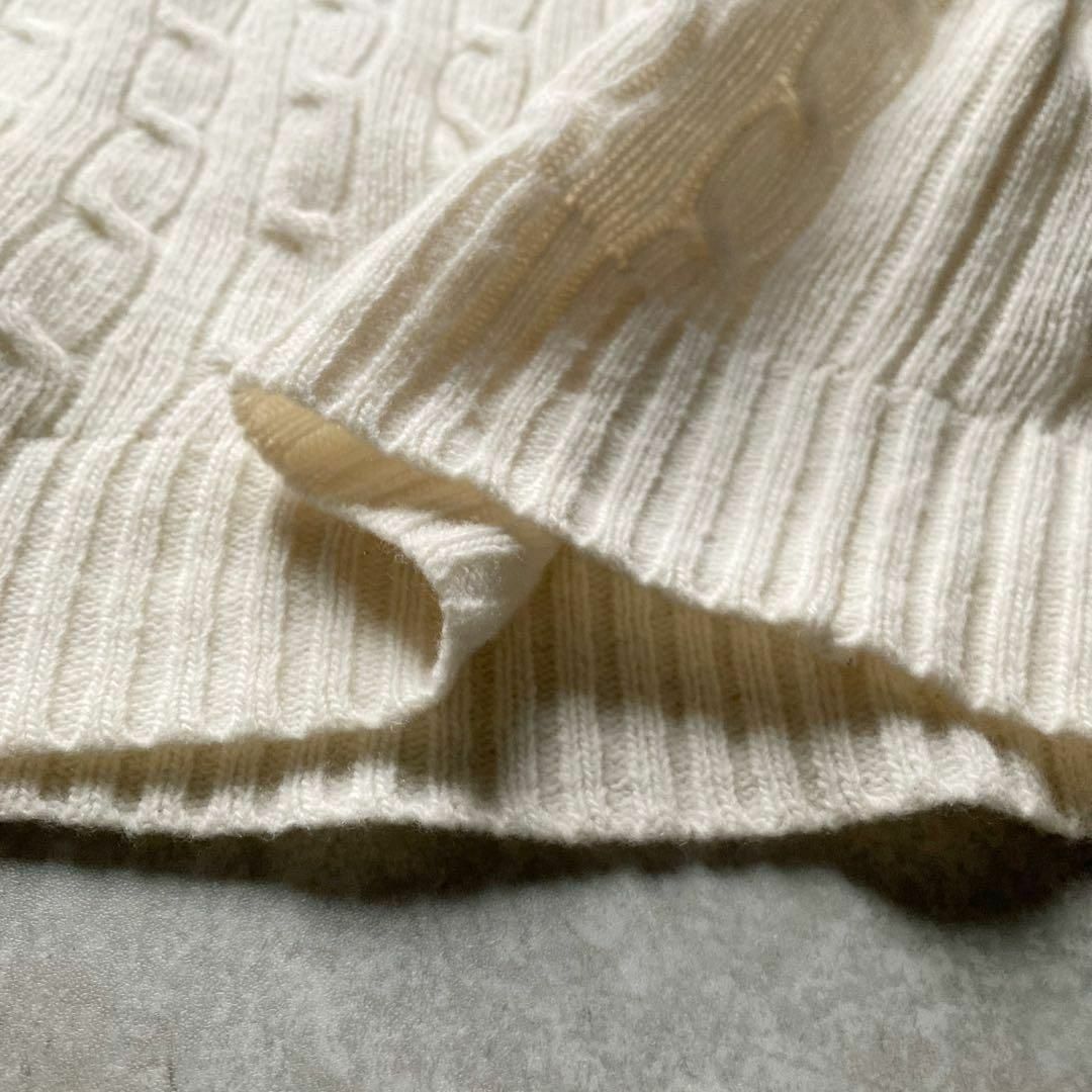 ラルフローレン Vネックケーブルニット セーター プルオーバー ウール ロゴ刺繍 ポニー Sサイズ アイボリー RALPH LAUREN 長袖 ニット セーター