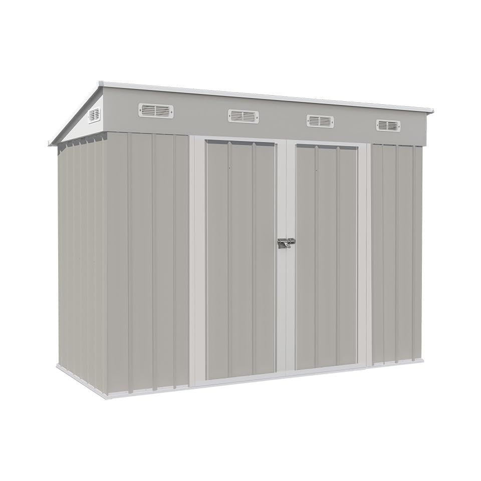 物置 屋外倉庫 戸外収納庫 スチール倉庫 4827L容量 床材補強フレーム付き 幅270*奥行き126*高189 物置き 6つ換気口付き 自転車収納 ベランダ 防水 スチール物置 屋外収納 ガーデニング グレー 可動棚なし mp