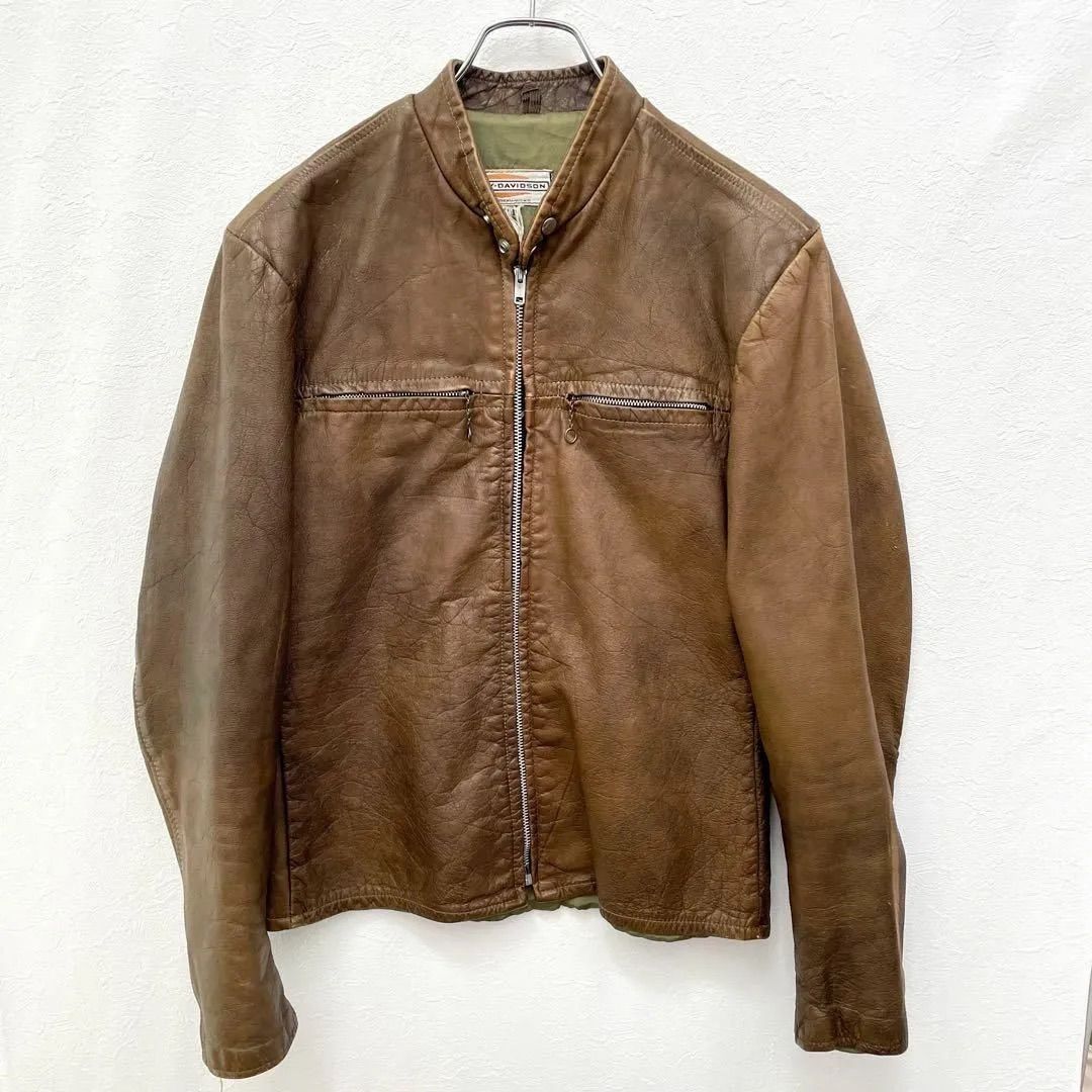 超 ハーレーダビッドソン 60s 横長白タグ SERVAL レザージャケット HARLEY-DAVIDSON ヴィンテージ Vintage SERVALジッパー 本革 シングルライダースジャケット