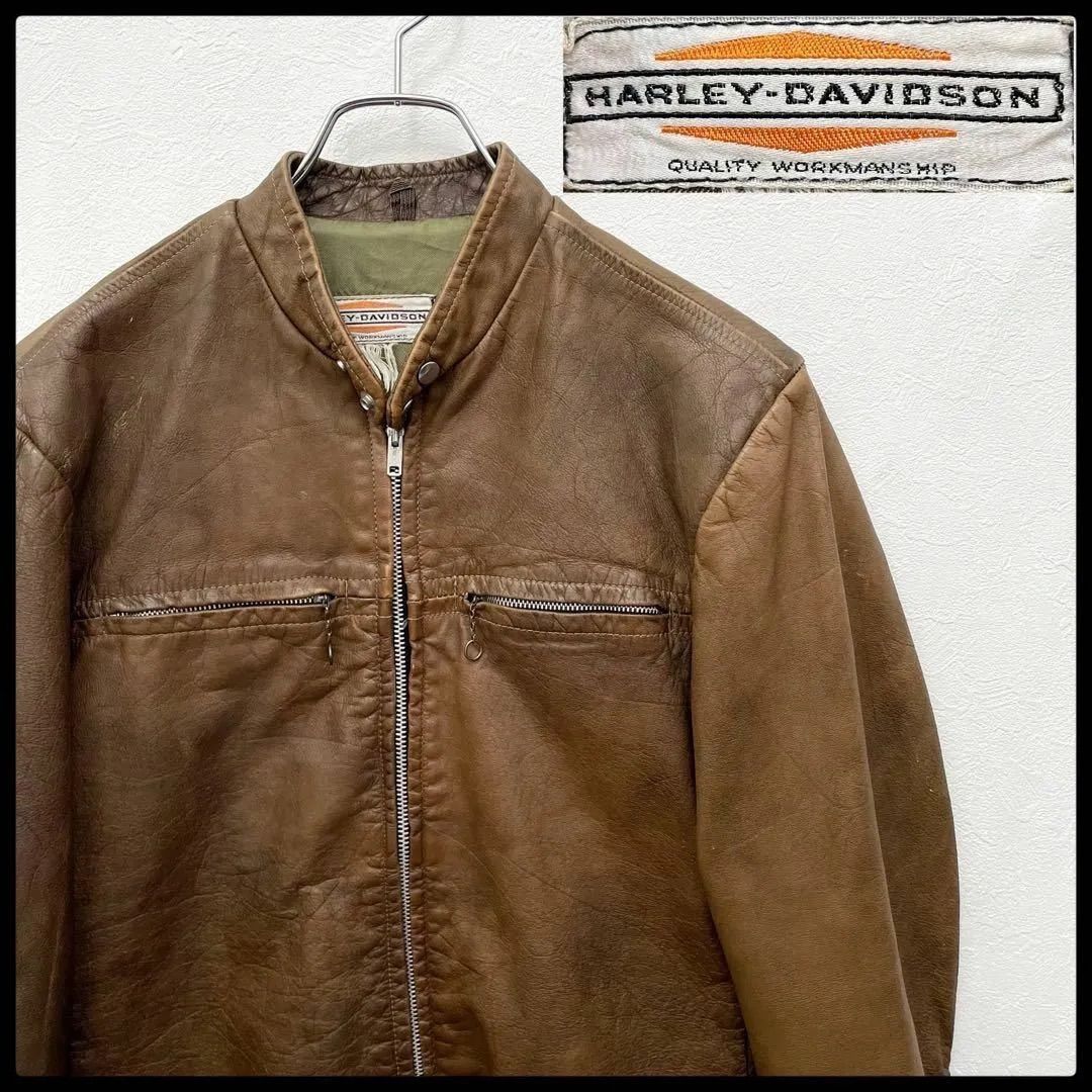 超 ハーレーダビッドソン 60s 横長白タグ SERVAL レザージャケット HARLEY-DAVIDSON ヴィンテージ Vintage SERVALジッパー 本革 シングルライダースジャケット