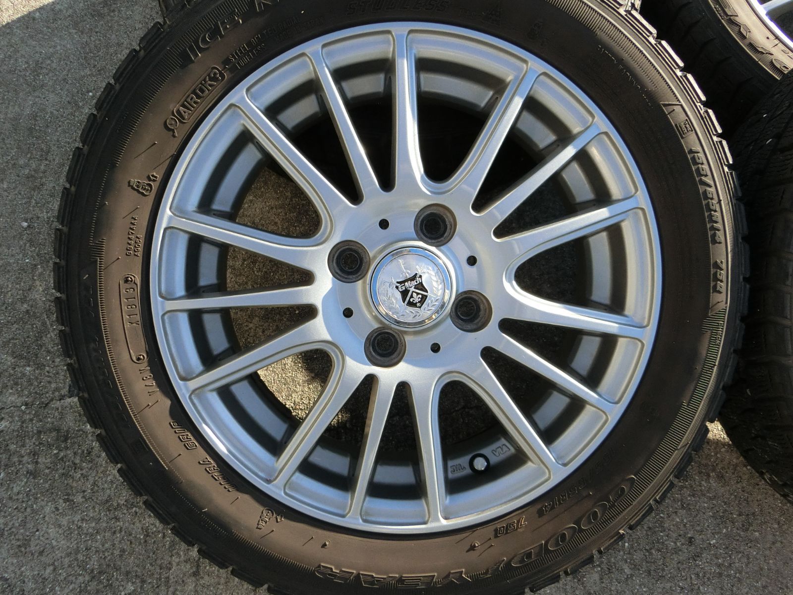 873 G Mach 14インチ アルミホイール 14×4.5J 45 PCD100 ハブ径 約74mm 4穴 4本セット 155|65R14 スタッドレス ワゴンR 外し