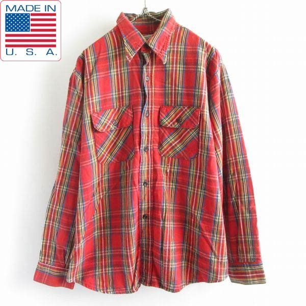 70s-80s FIVE BROTHER ネルシャツ XL 赤ベース 長袖シャツ ファイブブラザー アメリカ製 70年代 80年代 ビンテージ D149-14-0003ZVW