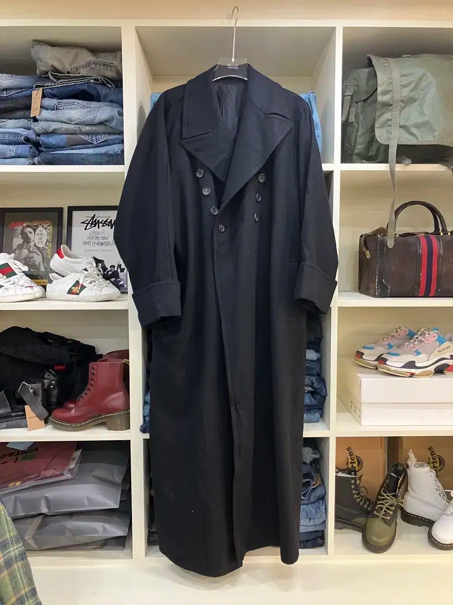 Y's ブラック ダブルブレストロングコート　ヨウジヤマモト Ys YOHJI YAMAMOTO ヨウジヤマモト ブラック ダブル ブレスト