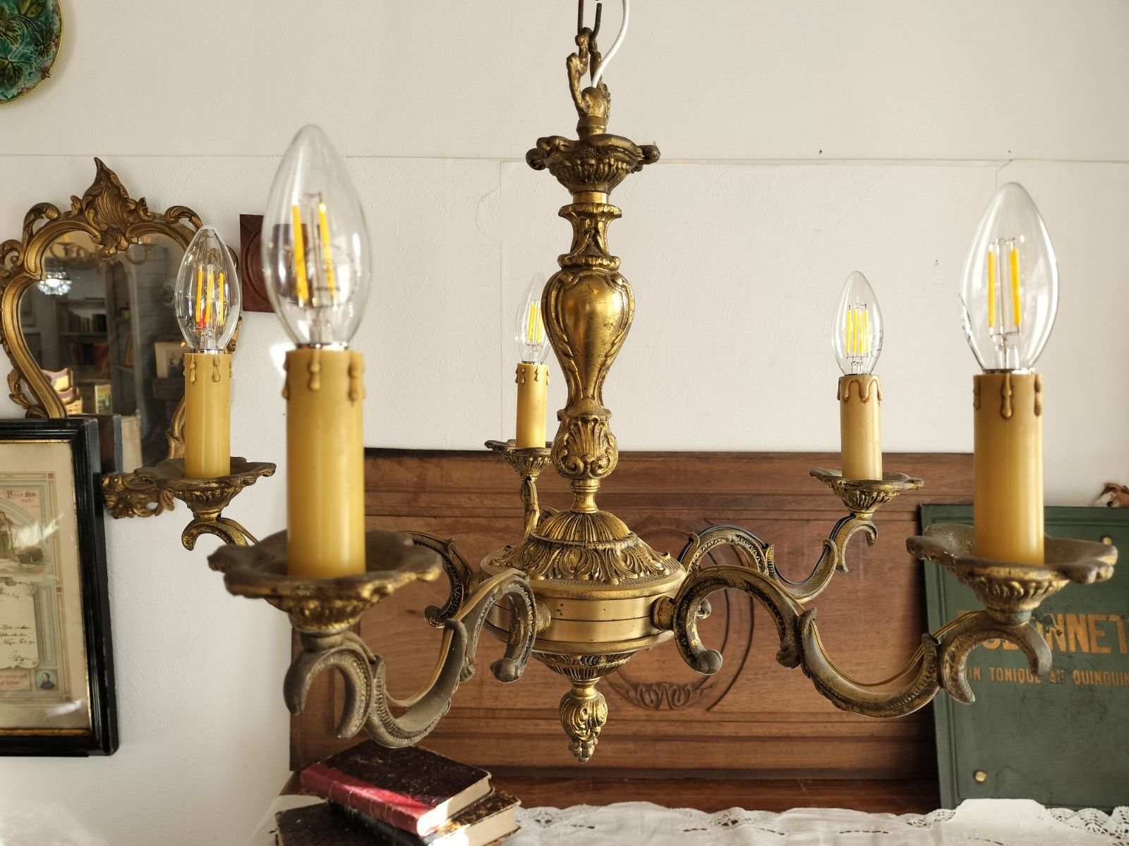 フランス アンティーク ブロンズ 装飾 シャンデリア ５灯 照明 ライト 店舗