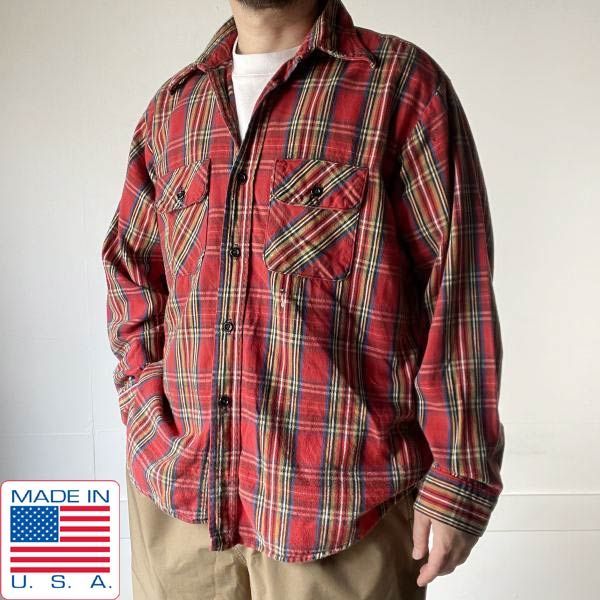 70s-80s FIVE BROTHER ネルシャツ XL 赤ベース 長袖シャツ ファイブブラザー アメリカ製 70年代 80年代 ビンテージ D149-14-0003ZVW