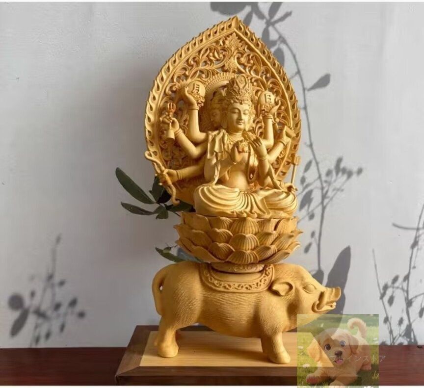 木彫りの仏像 摩利支天 木彫り 置物 摩利支天 騎猪像 守護神 座像 仏壇仏像 守護 祈る 厄除け まりしてん 摩里支菩薩 SKLAD-KIRPICHA_RU