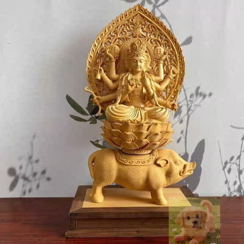 木彫りの仏像 摩利支天 木彫り 置物 摩利支天 騎猪像 守護神 座像 仏壇仏像 守護 祈る 厄除け まりしてん 摩里支菩薩