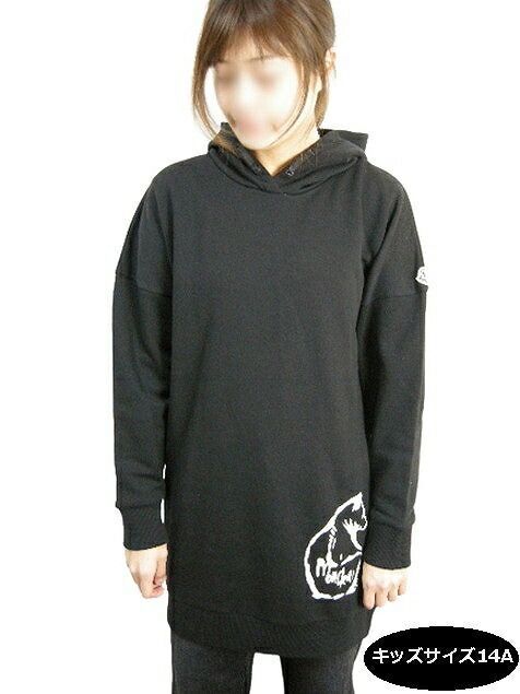 MONCLER モンクレール ABITO オーバーサイズド ロングスウェットパーカー フードパーカー トレーナー スエット スウェットワンピース キッズサイズ14A 大人着用可 KIDS 子供 2020-2021AW 秋冬 999 ブラック 黒 キッズサイズ