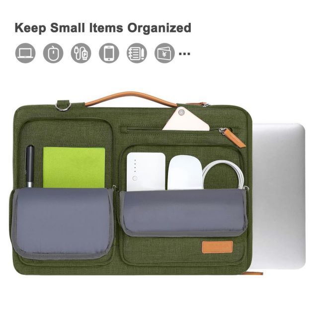 MOSISO 360 保護 ノートパソコンショルダーバッグ 17-17.3 インチ パソコンケース 対応機種 MacBook HP Dell Lenovo Asus 側開け メッセンジャーバッグ 4つファスナーポケット ＆ 取っ手付き オリーブ グ MERCADOAVALIA_COM_BR