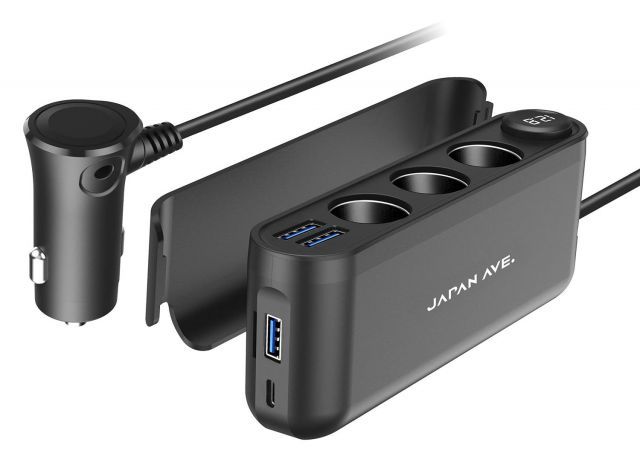 【送料無料】シガーソケット JAPAN AVE.(ジャパンアベニュー) 【 3連 PD Quick Charge 3.0 搭載 】 急速充電 増設 カーチャージャー スマートIC USB-C ×4 12-24V 車 JA304