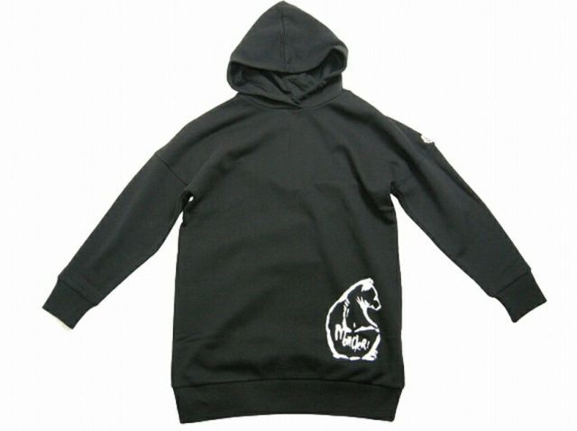 MONCLER モンクレール ABITO オーバーサイズド ロングスウェットパーカー フードパーカー トレーナー スエット スウェットワンピース キッズサイズ10 A 大人着用可 KIDS 子供 2020-2021 AW 秋冬 999 ブラック 黒 キッズサイズ