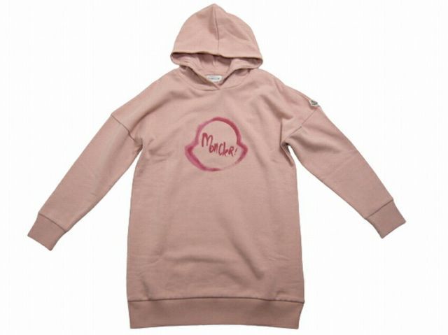 MONCLER モンクレール ABITO オーバーサイズド ロングスウェットパーカー フードパーカー トレーナー スエット スウェットワンピース キッズサイズ10 A 大人着用可 KIDS 子供 2020-2021 AW 秋冬 514 ピンクベージュ系 キッズサ