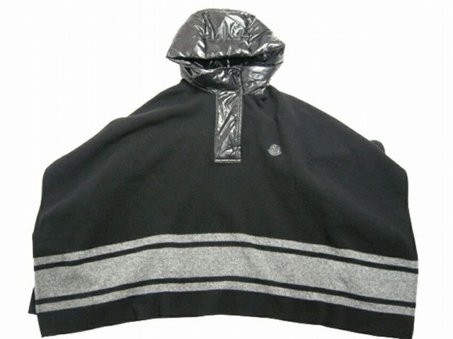MONCLER モンクレール マンテラ リアン ダウン入りフード付きウールニットポンチョ ケープ ガウン マント キッズサイズ12 A 大人着用可 KIDS 子供 2021-2025 AW 秋冬 990 ブラック 黒 レデ