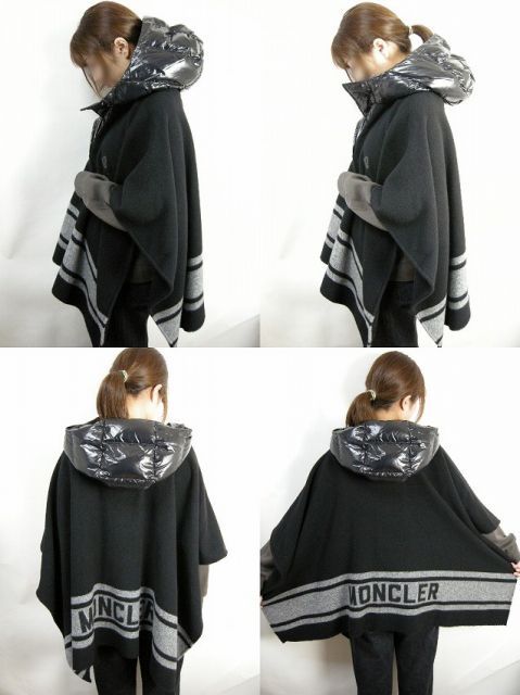  MONCLER モンクレール マンテラ リアン ダウン入りフード付きウールニットポンチョ ケープ ガウン マント キッズサイズ12 A 大人着用可 KIDS 子供 2021-2025 AW 秋冬 990 ブラック 黒 レデ ベビーポンチョ マント ベビー服(~95cm)