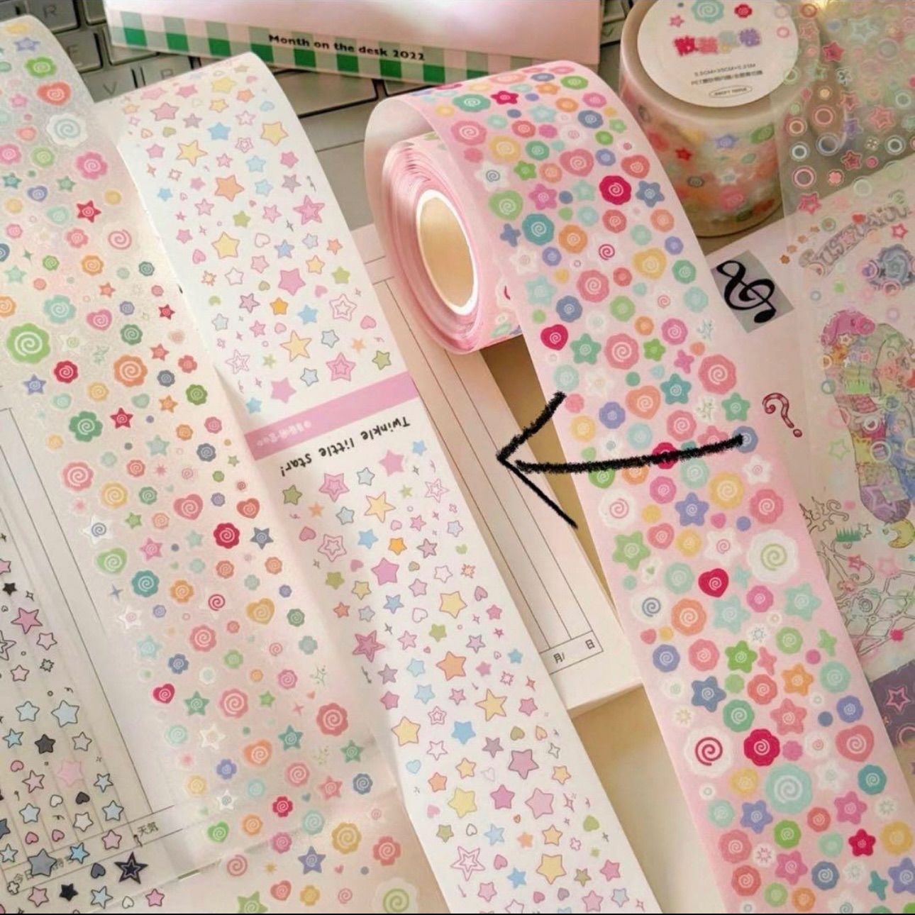 彩糖星星 5cm×5m 35cm/loop ダイカット加工 海外マスキングテープ 合成紙 彩糖星星 5cm×5m 35cm/loop ダイカット加工 海外
