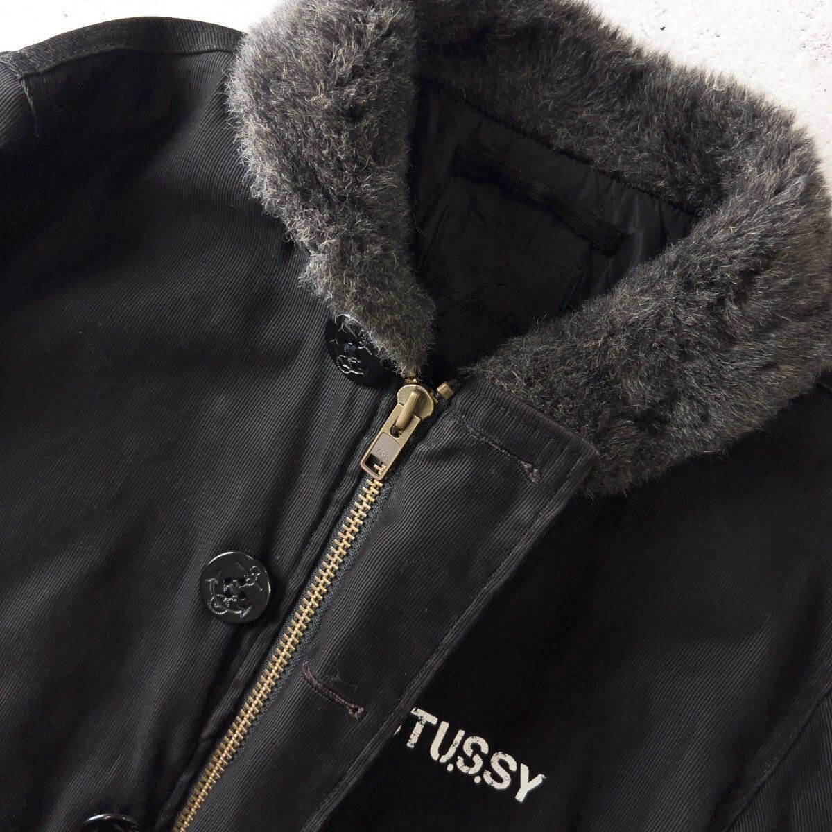 STUSSY ステューシー デッキジャケット ブラック ボア裏地 古着 M 古着