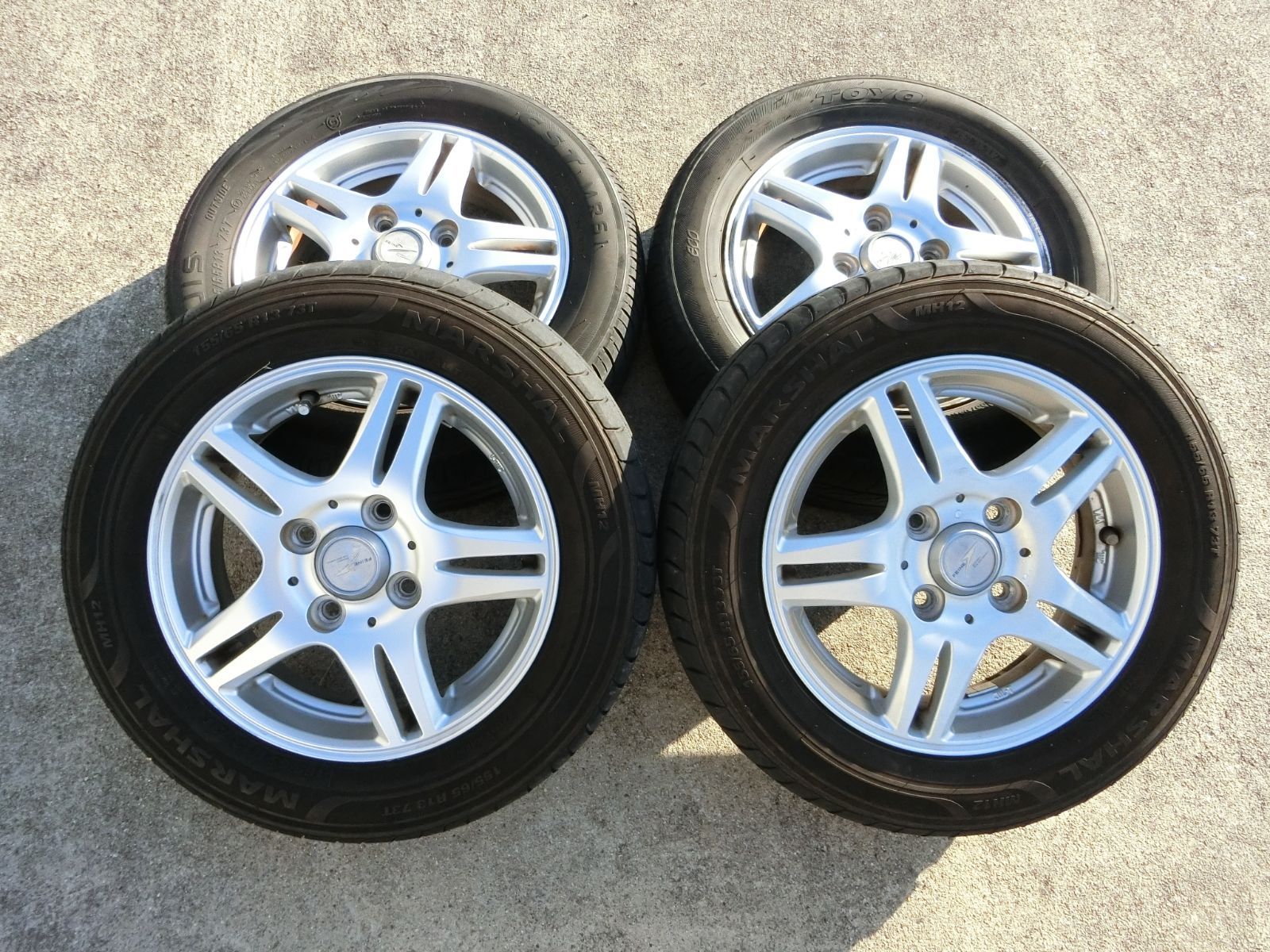 874 FEINE 13インチ アルミホイール 13×4.0B 42 PCD100 ハブ径 約67mm 4穴 4本セット 155|65R13 ゼスト 外し