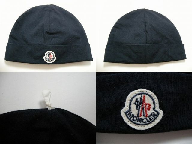  MONCLER モンクレール キッズサイズ KIDS キッズ ボーイ ガール 子供 ベビー ベイビー 赤ちゃん 出産祝い 2018 SS 春夏 ロゴワッペン付コットンニットキャップ ワッチキャップ CAP 帽子 ダークネイビー ホワイト キャップ 帽子