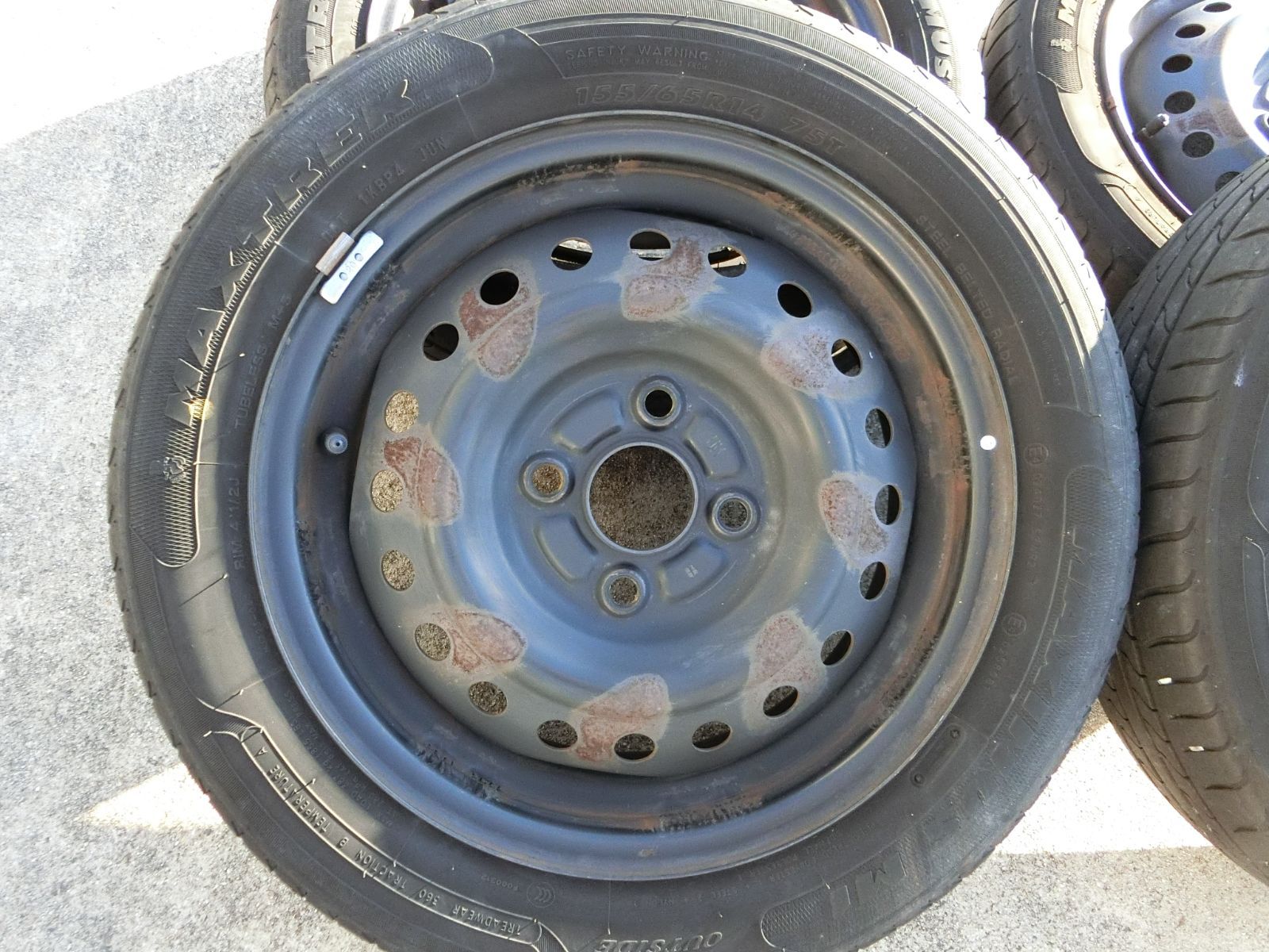 876 14インチ スチールホイール 14×4.5J PCD100 ハブ径 約54mm 4穴 4本セット 155|65R14 2025年製 ダイハツ ムーヴ 外し