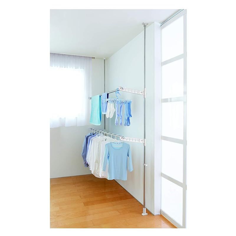 天馬 ネジや釘など使わず簡単に設置できる突っ張り式の物干し 洗濯物干し 組立式 室内用 突っ張り式物干し室内用ロング ホワイト 幅5×奥行46×高さ201-300cm PS-35 0