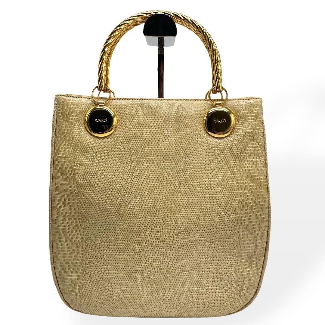 美品 WAKO 銀座和光 フォーマル ハンドバッグ ゴールドハンドル レザー