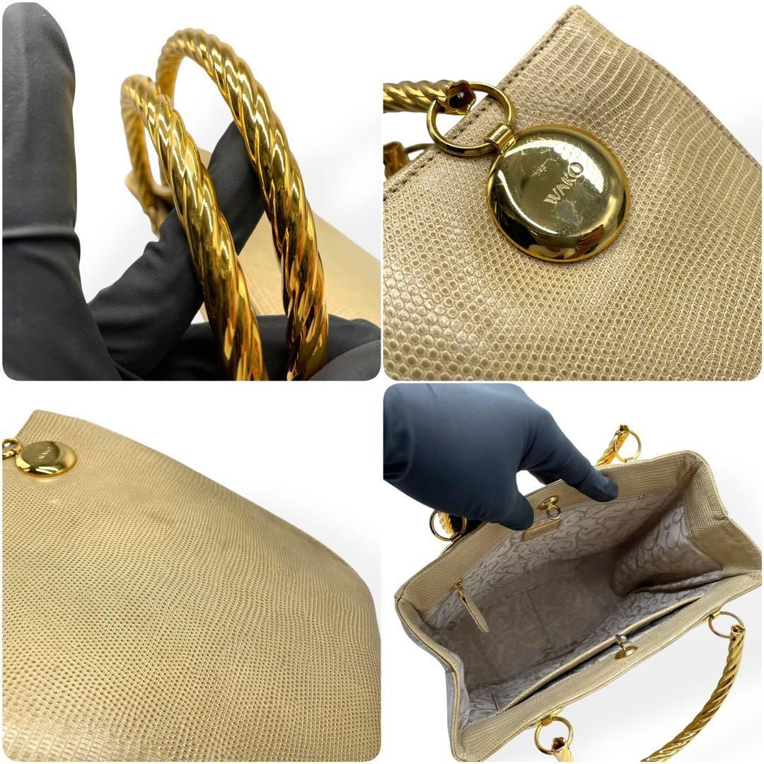 美品 WAKO 銀座和光 フォーマル ハンドバッグ ゴールドハンドル レザー