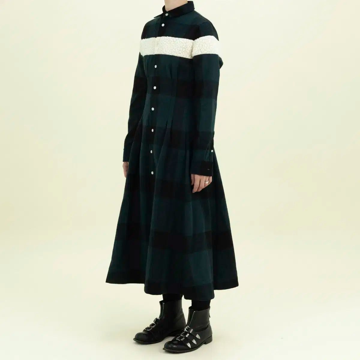 フェノメノン 冬 CHECK ロング シャツ ONE PIECE グリーン