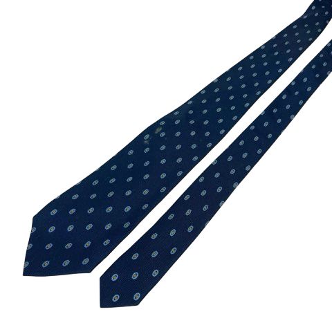 プラダ PRADA ネクタイ ワイドタイ 総柄 絹 シルク 紺 ネイビー ライト