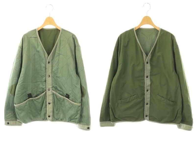 サイ SCYE N|P Light Taffeta Garment Dyed Shell Jacket ノーカラージャケット キルティング 中綿 40 カーキグリーン |ES OS SH