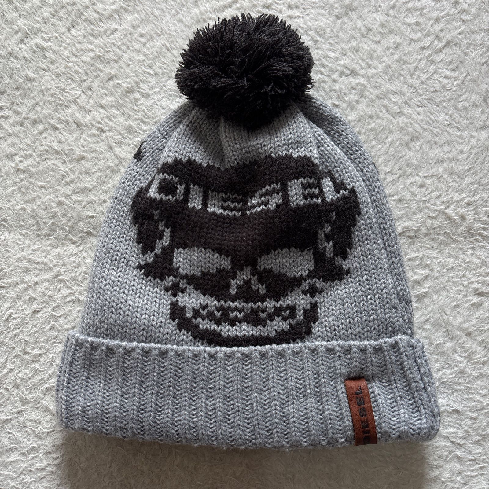 白　DIESEL スカルデザイン ニット帽 DIESEL ディーゼル スカル柄ニットキャップ ボン付き y2k 00s グランジ