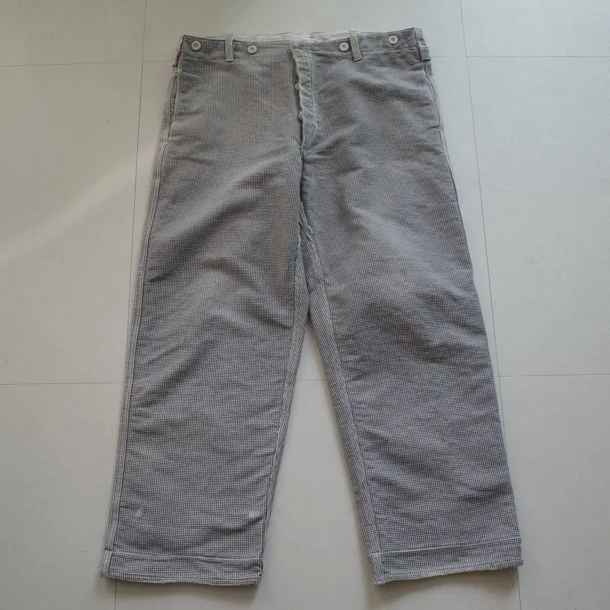 50s-60s フレンチ ヘビーコットン ハウンドトゥース シンチバッグ ワークパンツ
