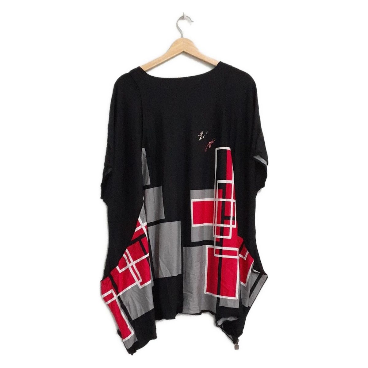 伊太利屋 イタリヤ チュニック サイズ11 M レディース - 黒×ピンク×マルチ クルーネック 半袖 ラインストーン