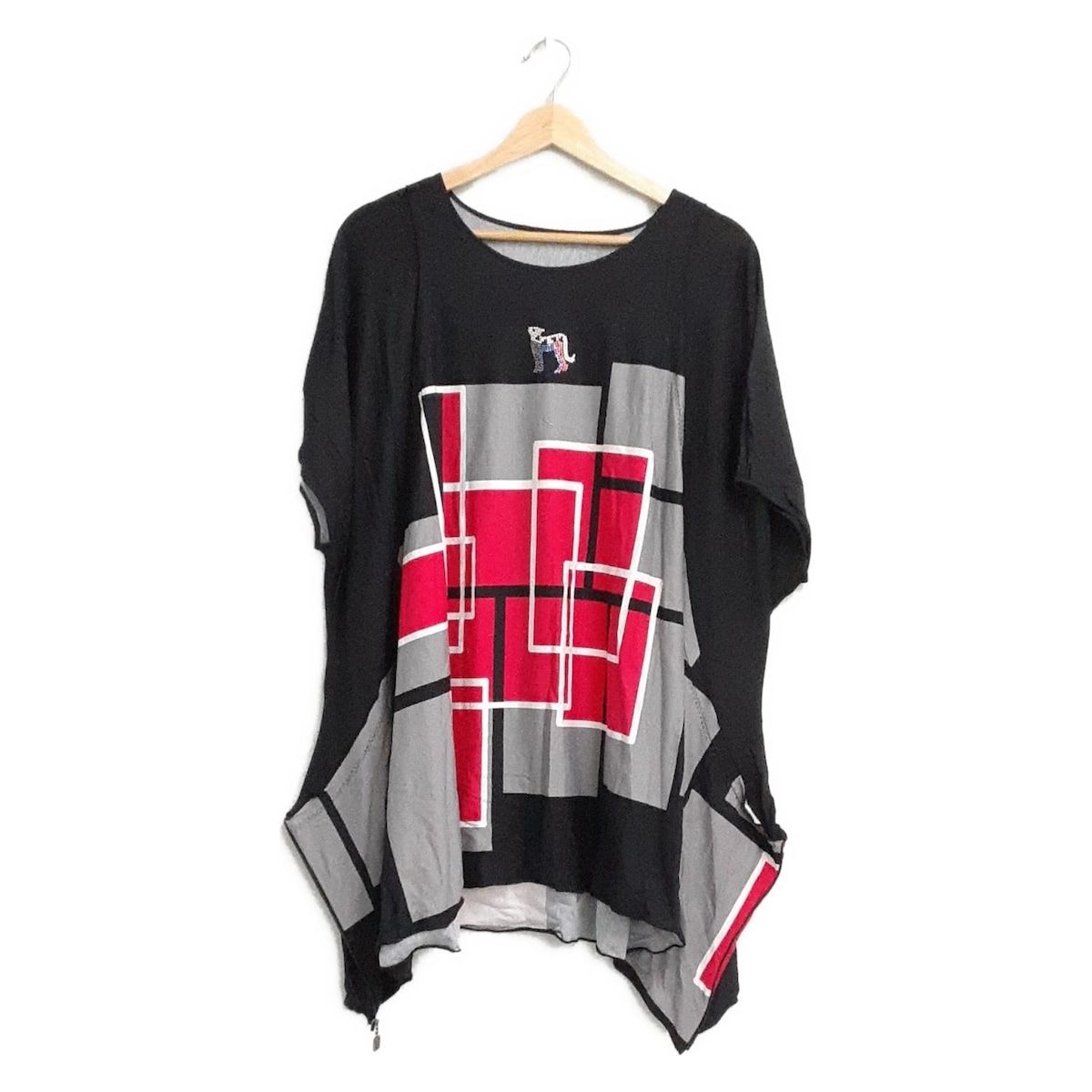 伊太利屋 GKITALIYA イタリヤ チュニック サイズ11 M レディース - 黒×ピンク×マルチ クルーネック 半袖 ラインストーン