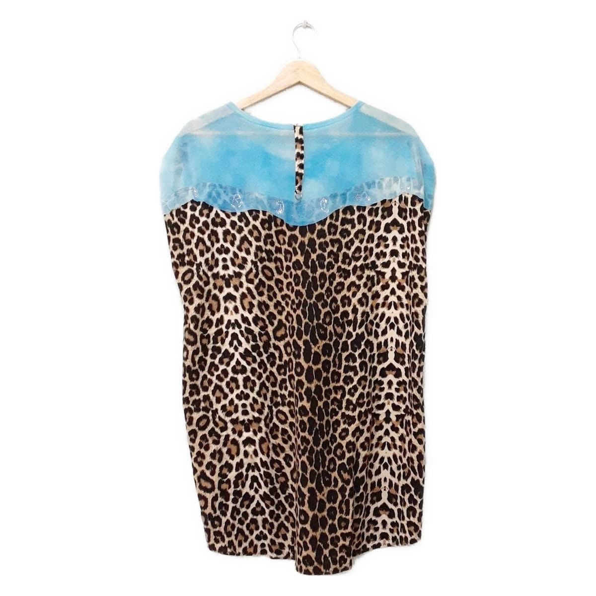 伊太利屋 イタリヤ チュニック サイズ11 M レディース - ブルー×ブラウン×マルチ クルーネック 半袖 ラインストーン 豹