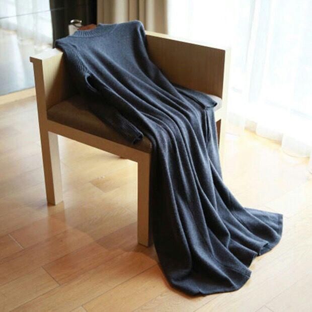 上質カシミヤウール混 ロング丈ニットワンピース