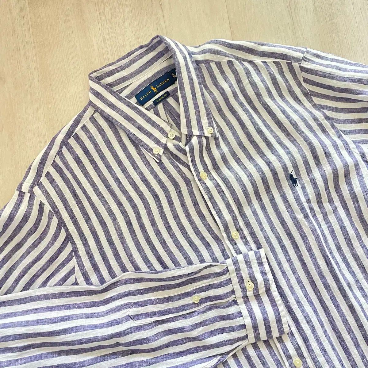 ポロ ラルフローレン ストライプ リネンシャツ XL