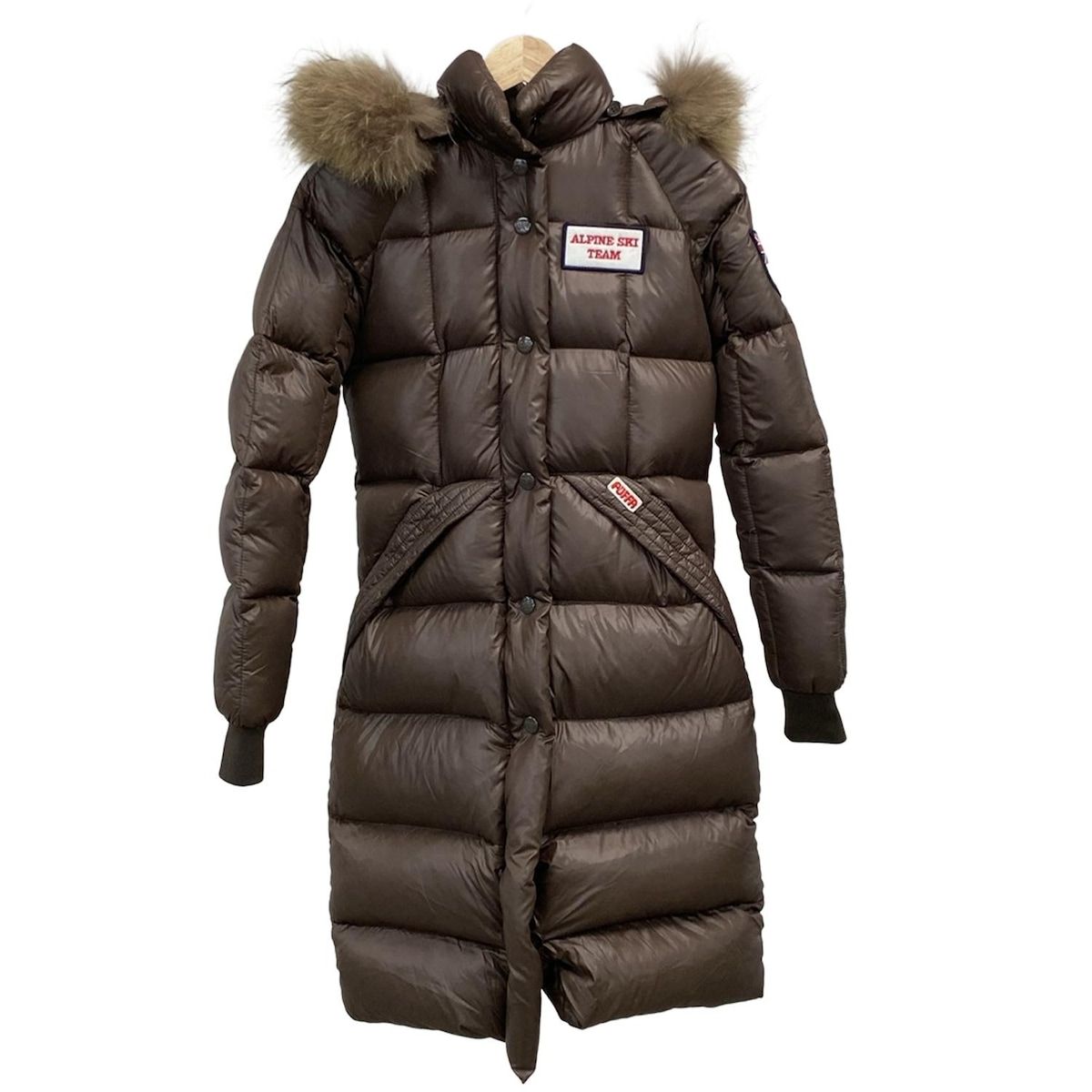 PUFFA パッファ ダウンコート サイズXS レディース - ダークブラウン 長袖 刺繍 ロング丈 ジップアップ 冬