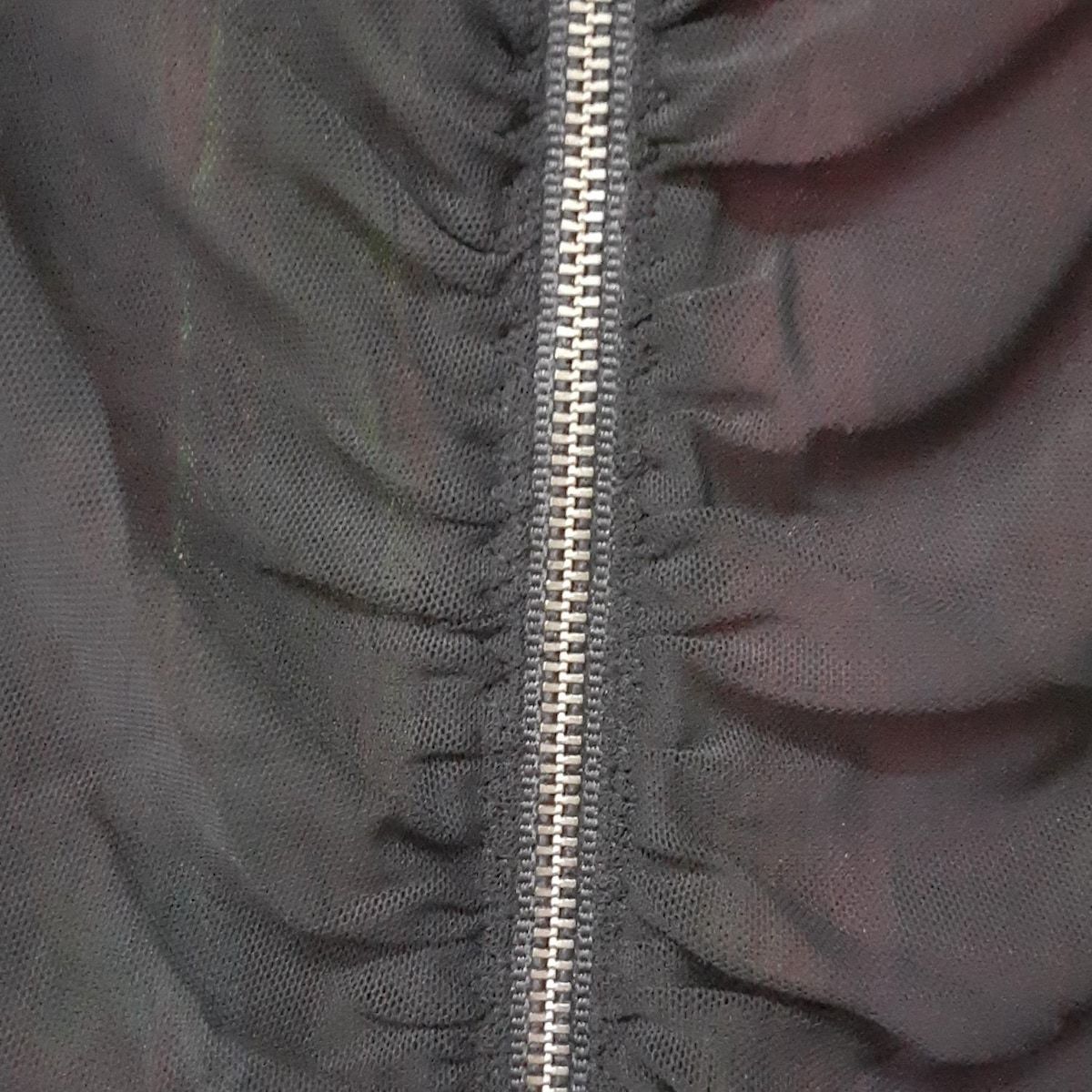  イタリヤ チュニック サイズ11 M レディース - 黒×グリーン×マルチ クルーネック 長袖 ラインストーン シースルー 半袖 チュニック