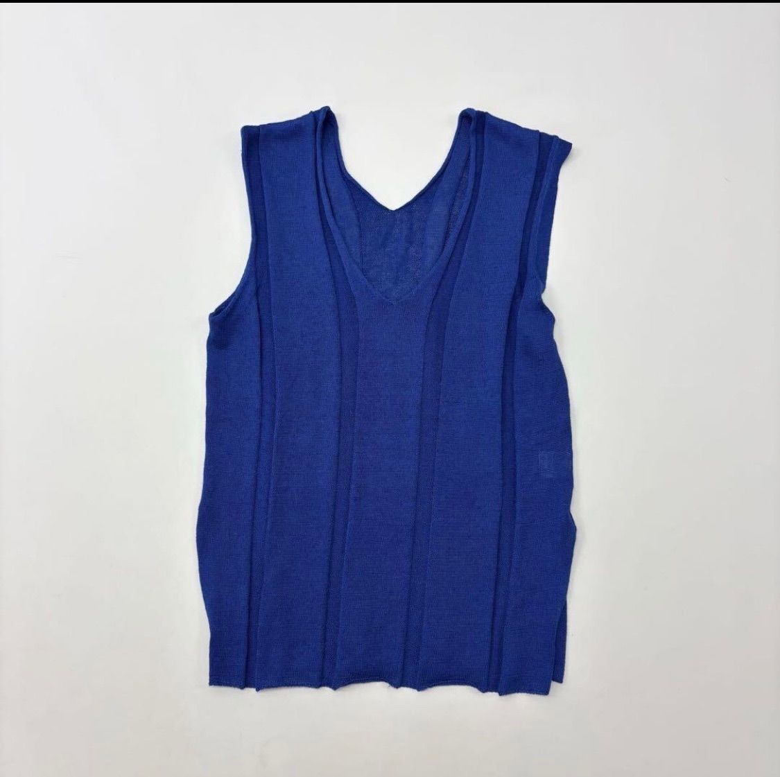 20ss 2020 ISSEY MIYAKE イッセイミヤケ リネン 混 ノースリーブ ニット ベスト チュニック ブルー 系 サイズ 2 710-0070