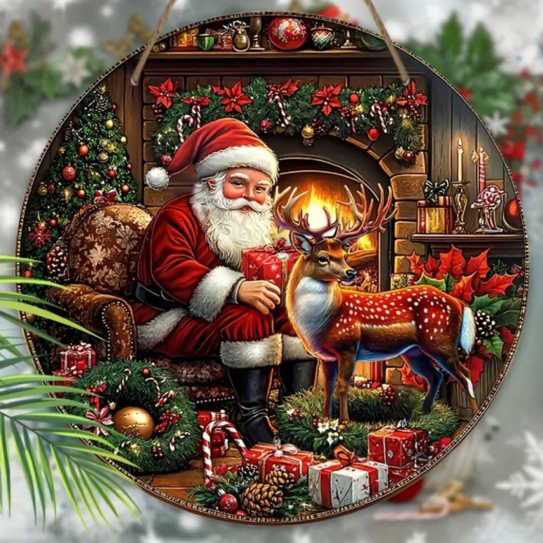 サンタクロース ウェルカムボード 置物 木製｜木彫りウェルカムボード