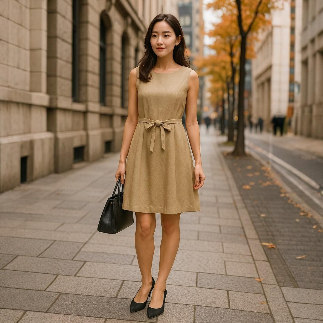 BLUE LABEL CRESTBRIDGE ミディワンピース M ベージュ