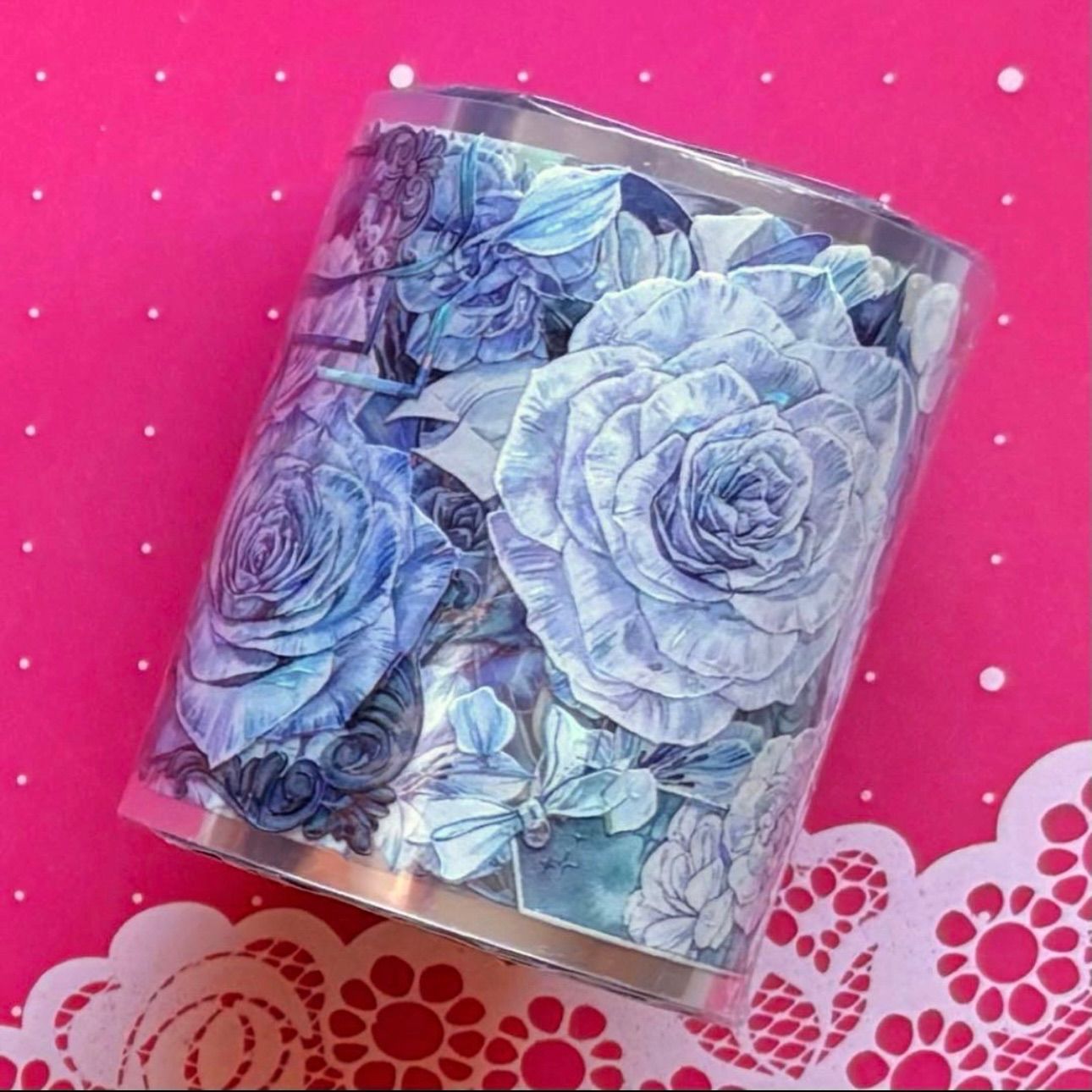 贝壳光 6cm×10m 蓝色海 海外マスキングテープ 海外マステ バラ 青バラ