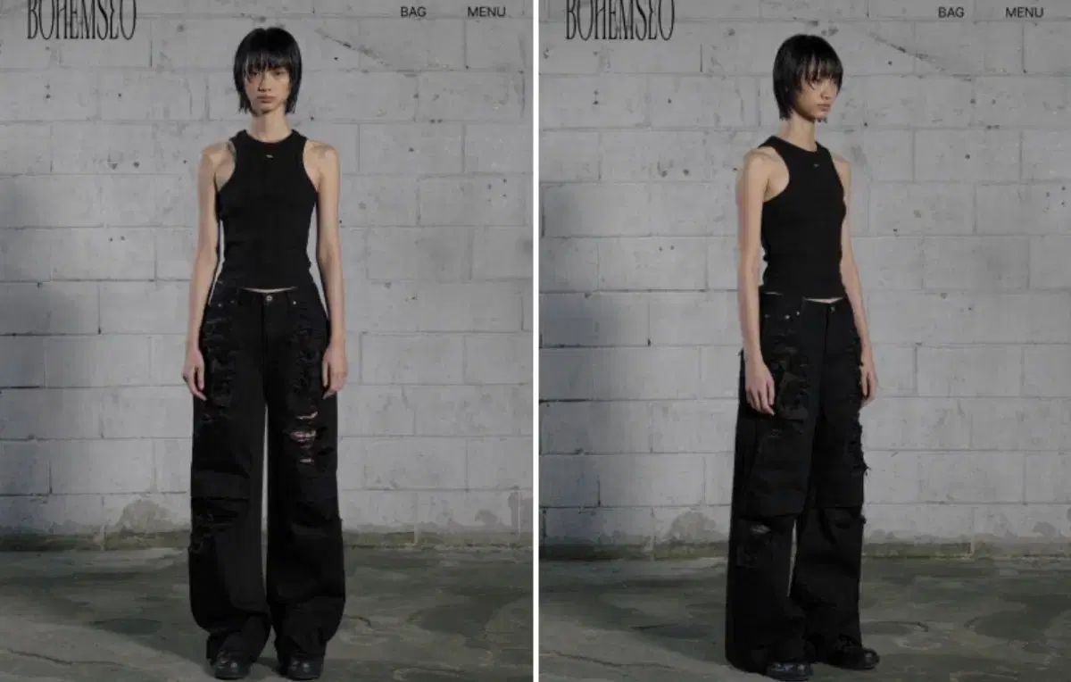 セット割 BOHEMSEO ボヘミアンソウル KNEE OPEN RIPPED WIDE JEANS