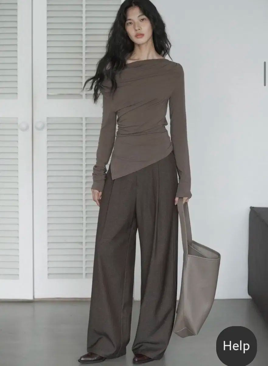 neverseenbefore モカ ブラウン ワイド スラックス s DECORATOM_COM_BR