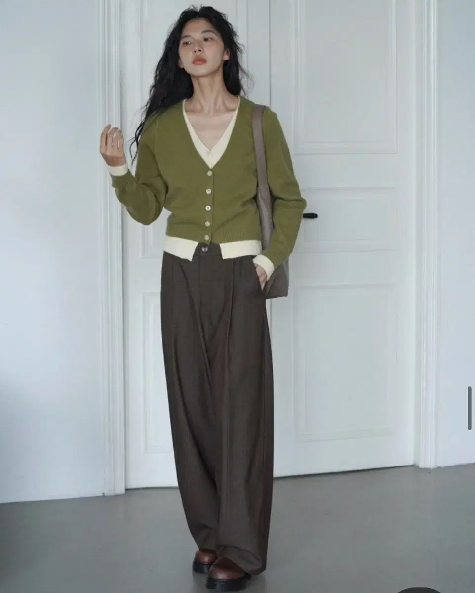 neverseenbefore モカ ブラウン ワイド スラックス s