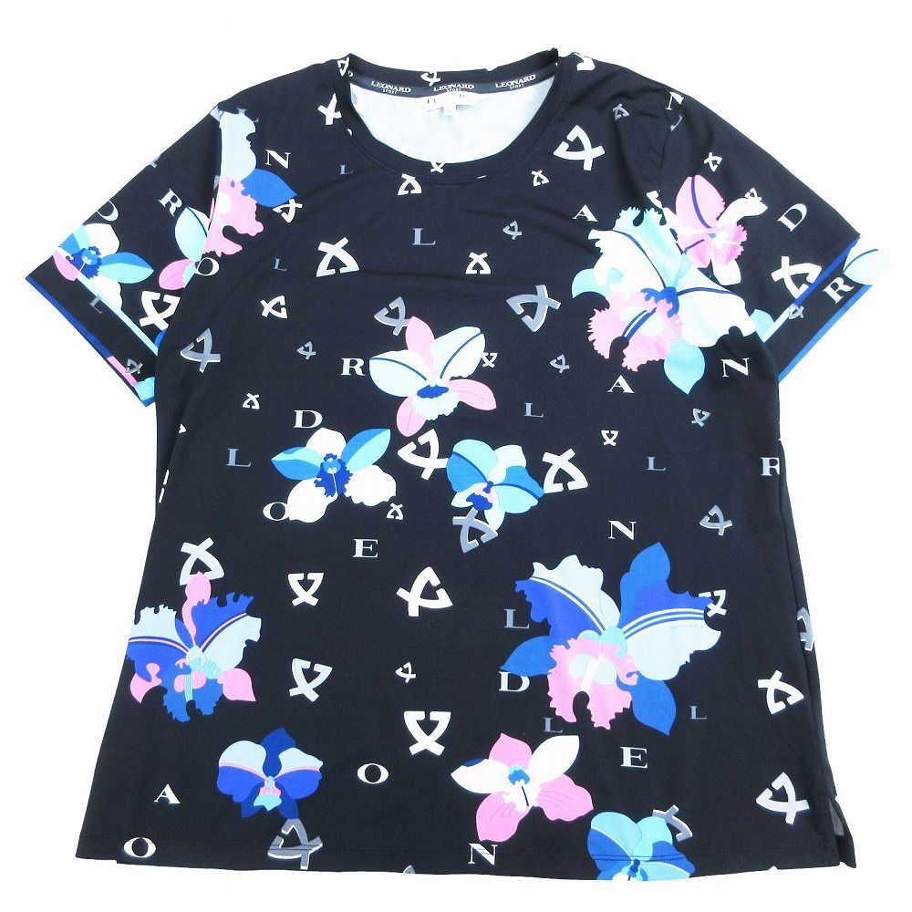レディース LEONARD レオナール フラワー プリント ストレッチ Tシャツ 