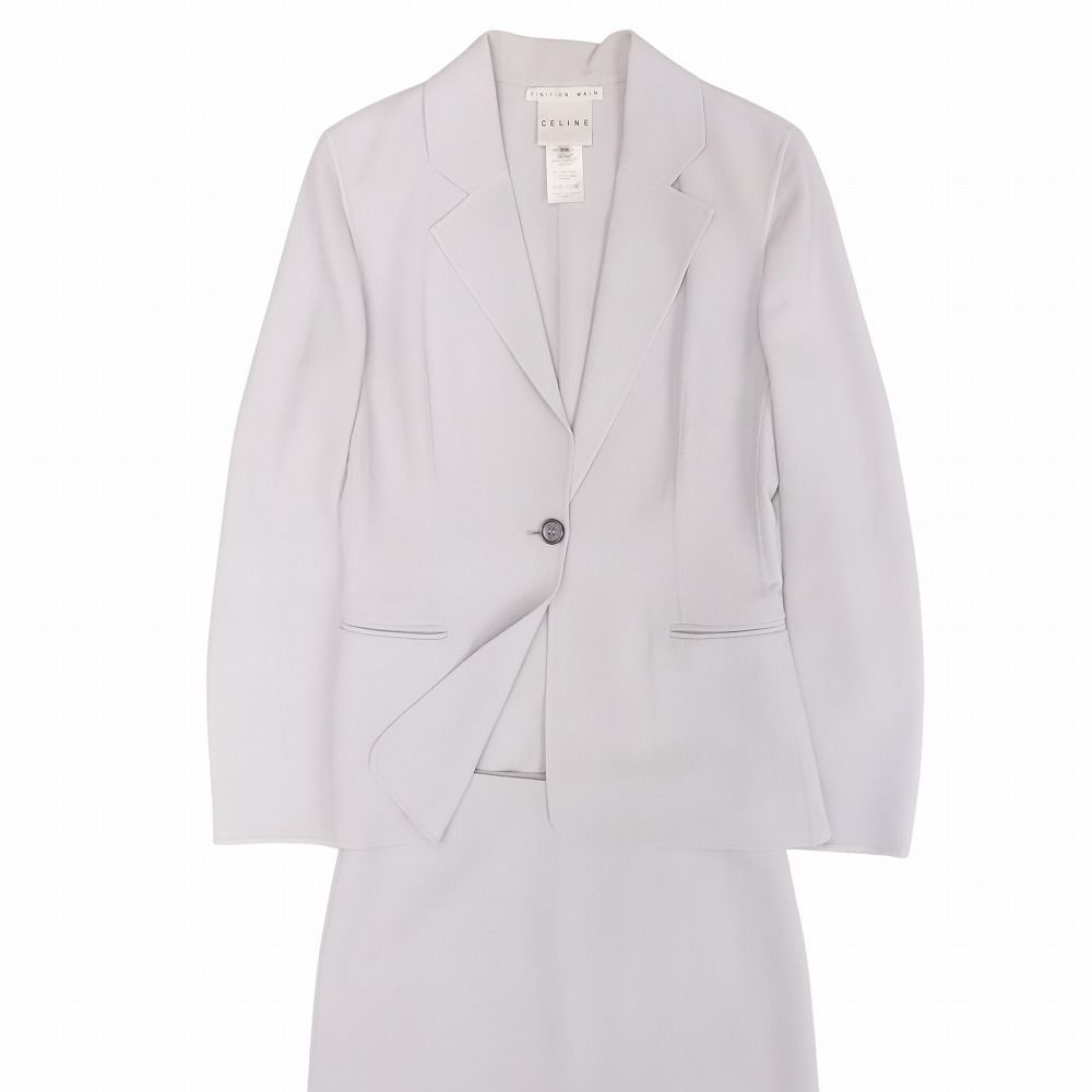CELINE FINITION MAIN セリーヌ フィービー期 フランス製 スカート スーツ 1B セットアップ 38 M ライトグレー レディース