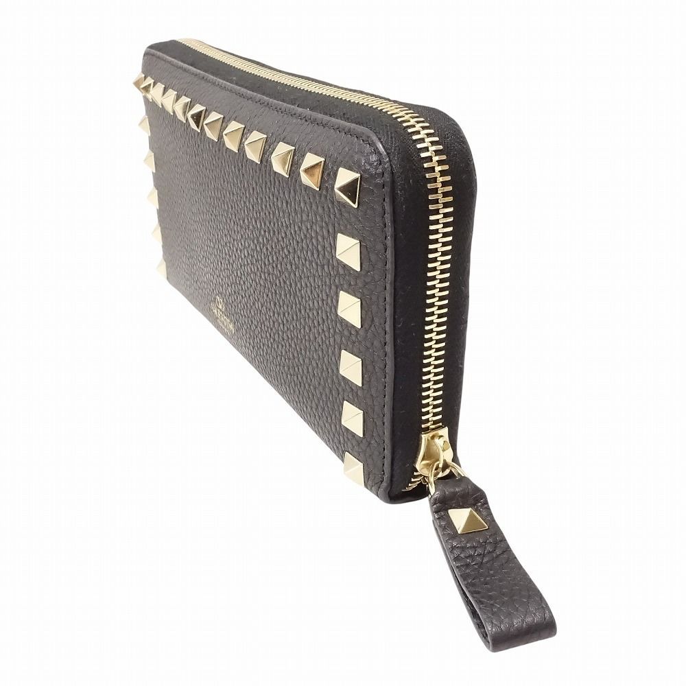 ヴァレンチノ ロックスタッズ レザー ラウンドジップ長財布