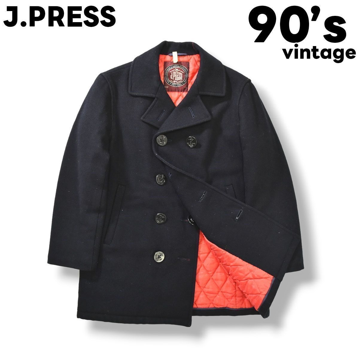 【ヴィンテージ】ジェイプレス J.PRESS☆Pコート 中綿キルティングレッド アメカジコーデに！】 90s ヴィンテージ ジェイプレス J.PRESS Pコート