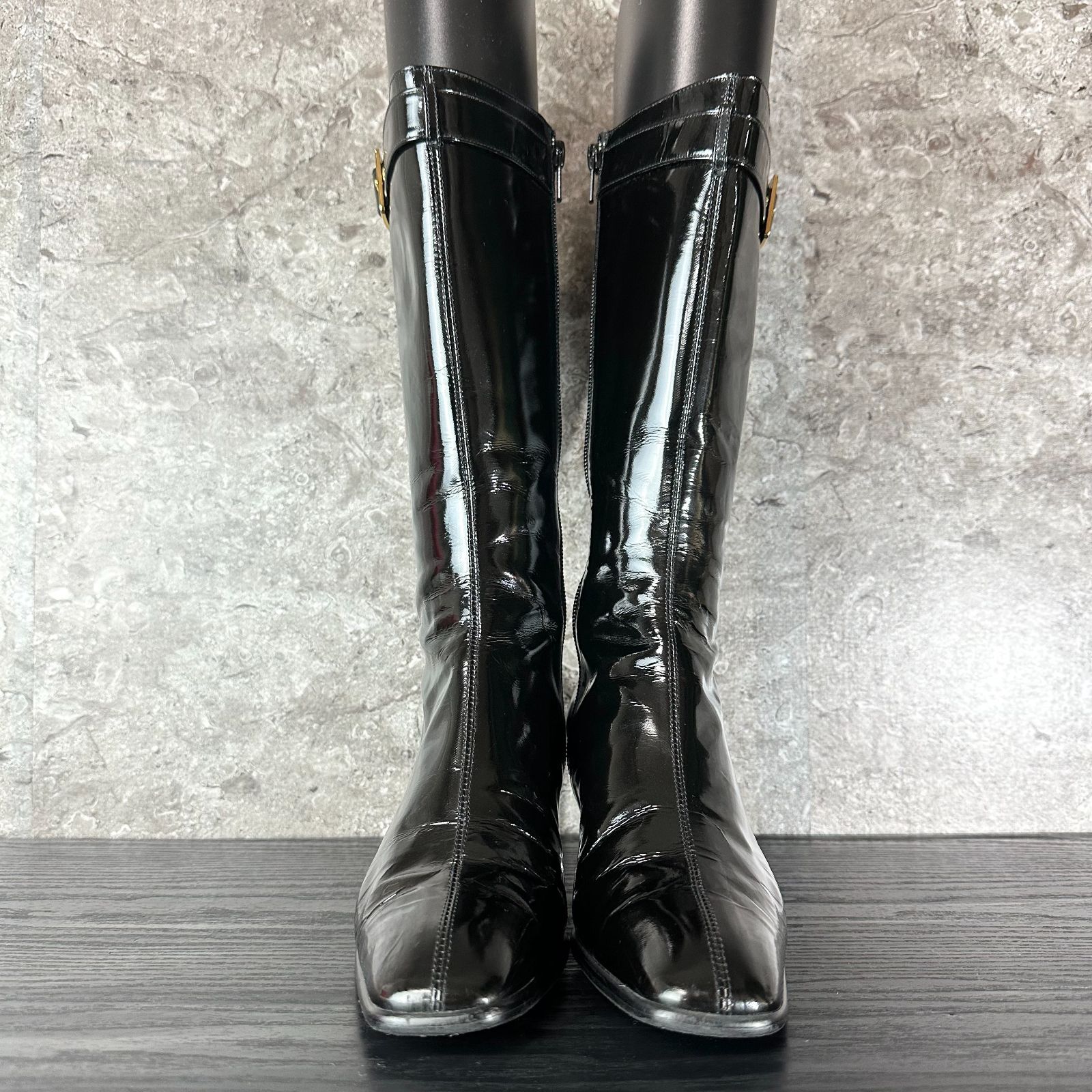 S50 美品 YVES SAINT LAURENT イヴサンローラン サイドジップ パテント